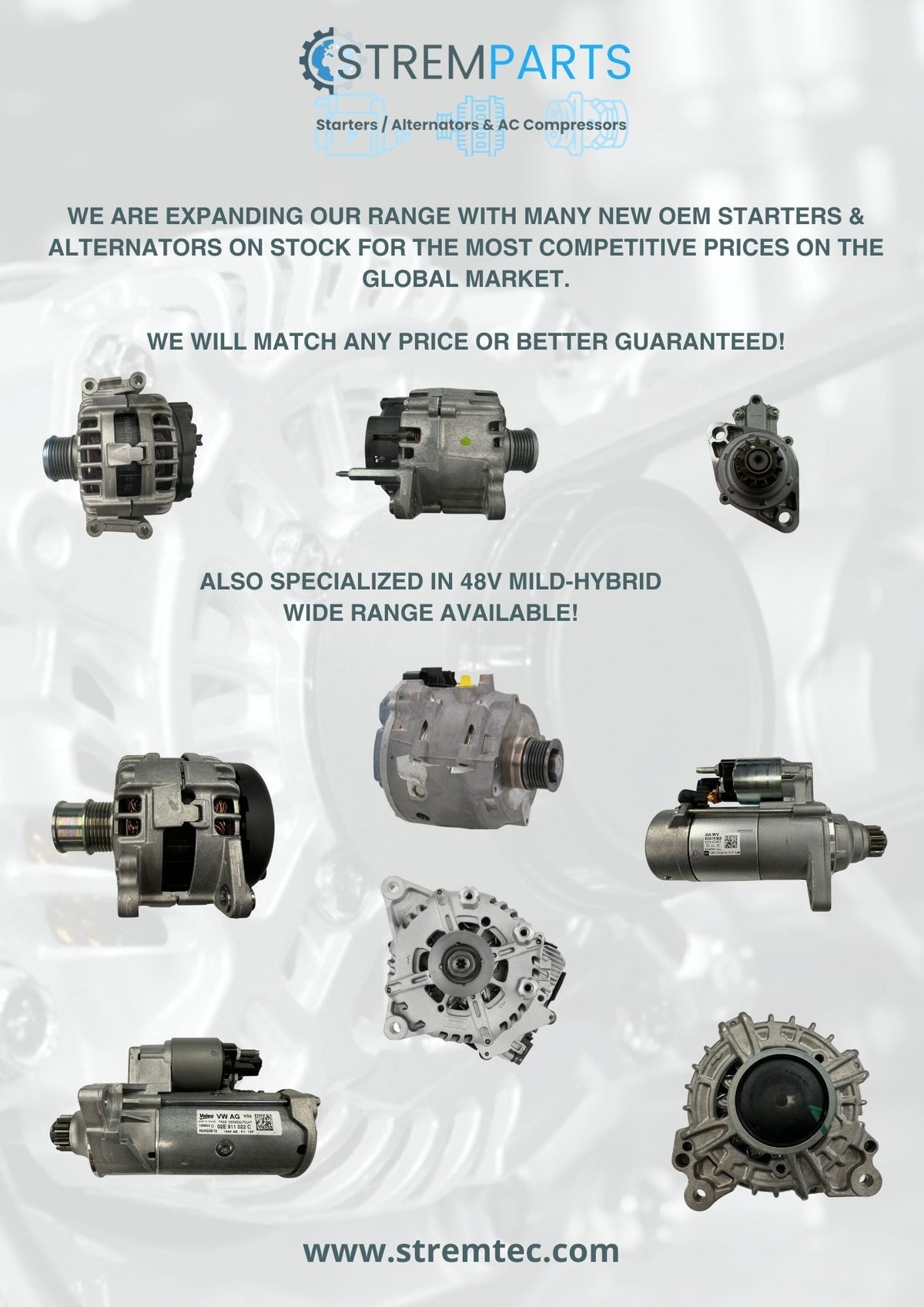 New OEM starts and altenators